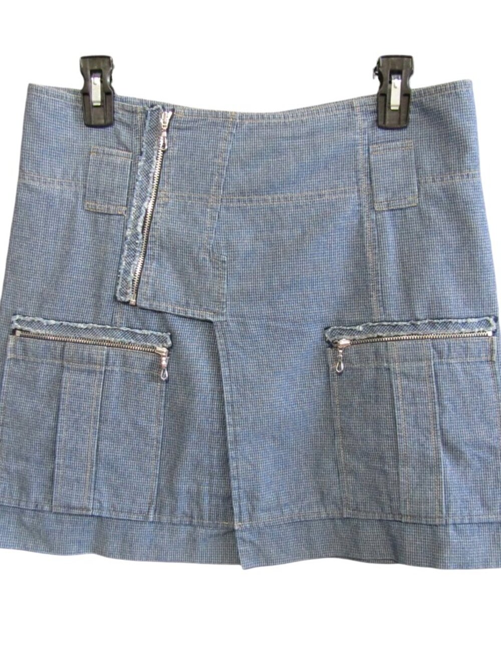 Vintage Vivienne Tam Blue White Micro Check Cargo Mini Skirt Size M Zippers